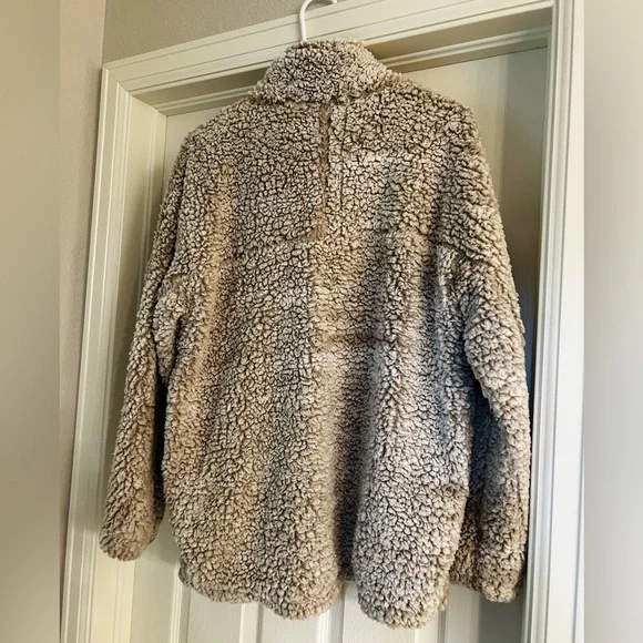 Altar'd State Cozy Brown Fleece Jacket Quarter Zip Pullover Size Small Like New - Picture 3 of 4